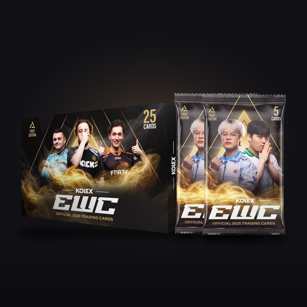 EWC 2025 Starter Box and two sealed packs on a dark table