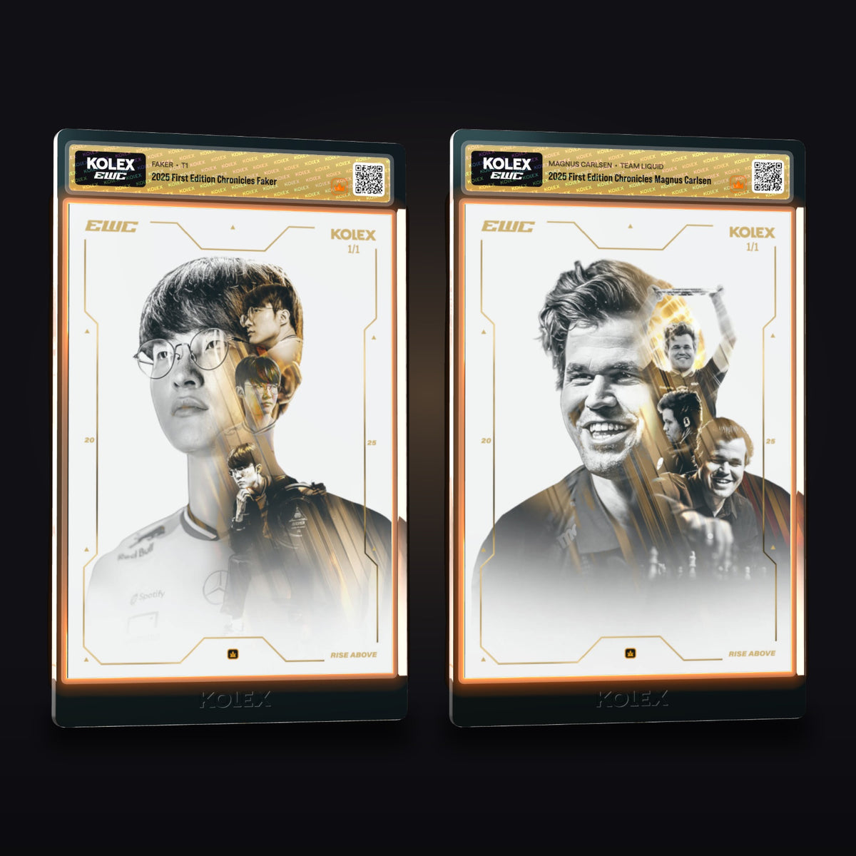 Chronicles 1/1 cards: Faker and Magnus Carlsen, slabbed