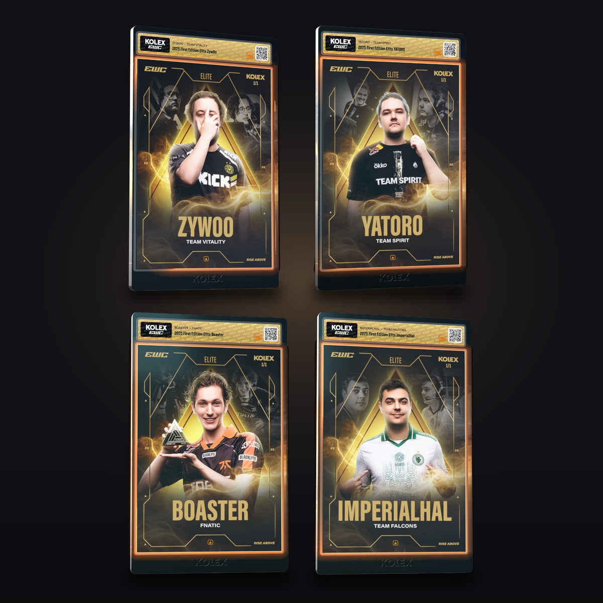 Elite 1/1 cards: ZywOo, Yatoro, Boaster and ImperialHal, slabbed