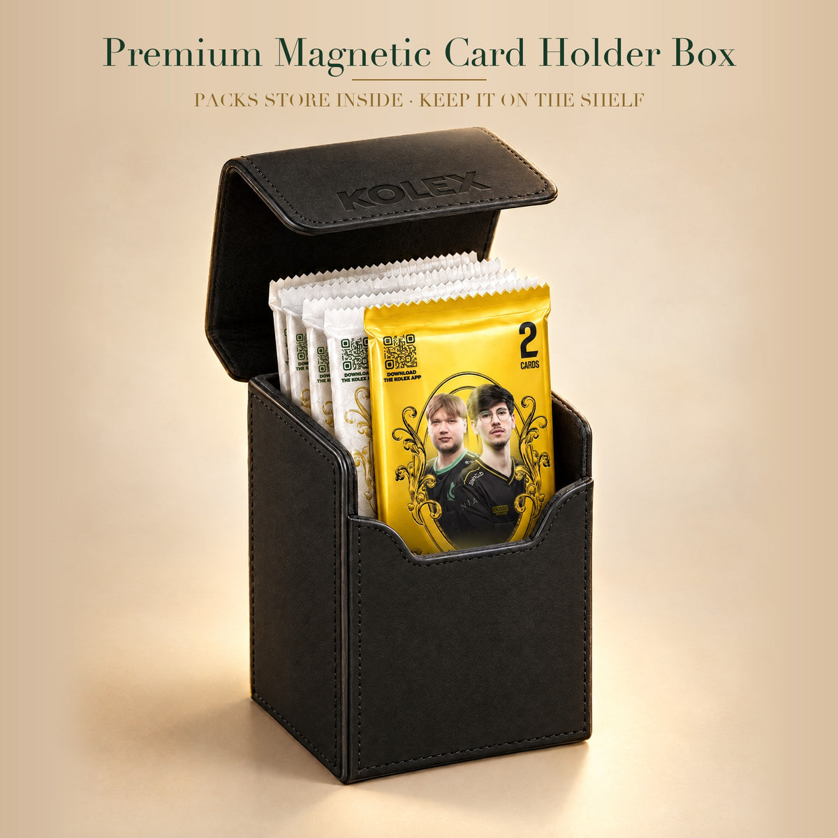 Premium magnetic card holder box, open with Heirloom packs inside