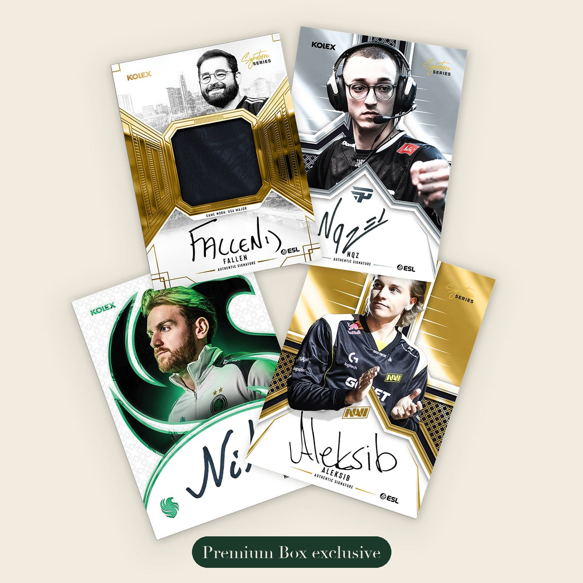 Premium Box exclusive signature cards: FalleN game-worn patch, nqz, NiKo and Aleksib