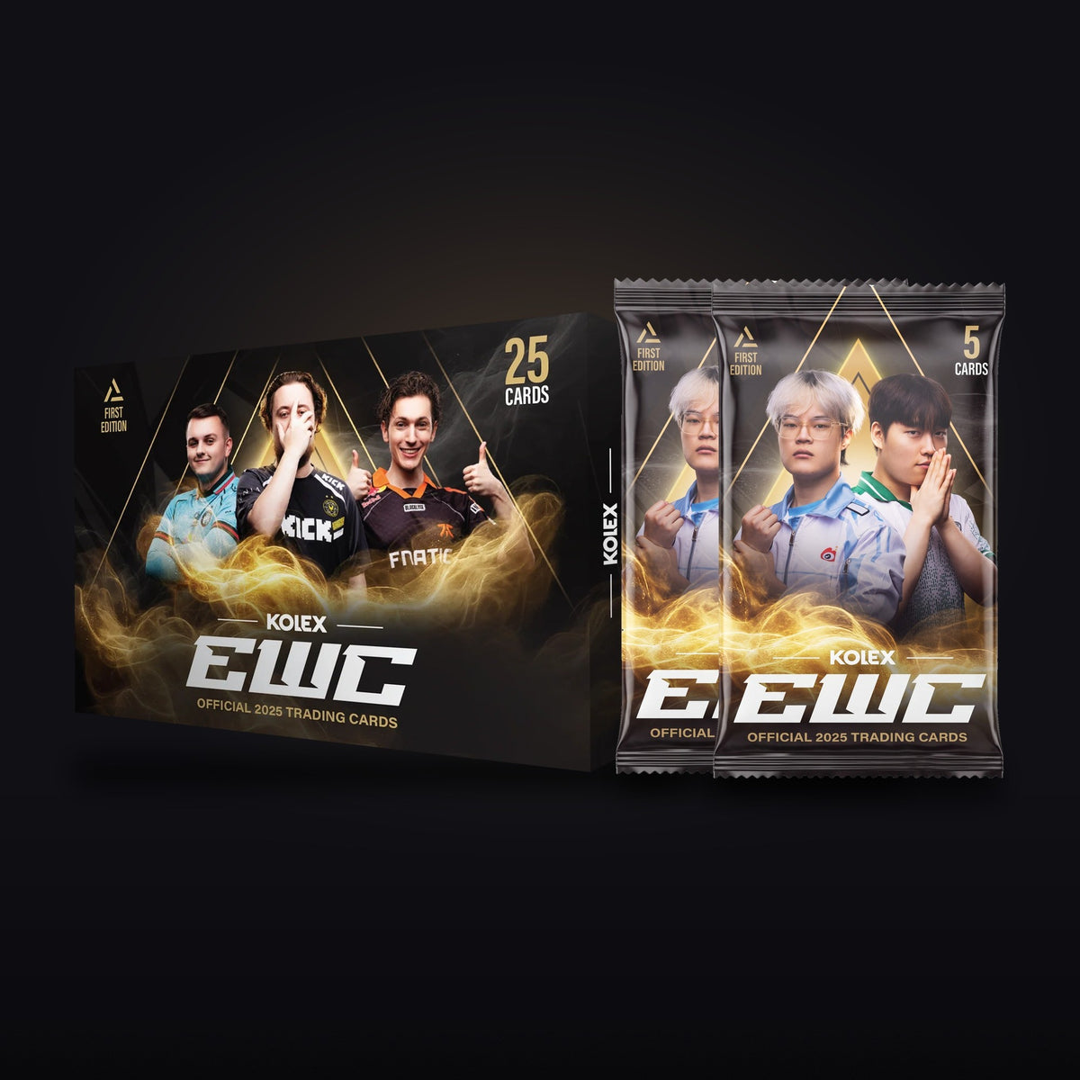 EWC 2025 Starter Box and two sealed packs on a dark table